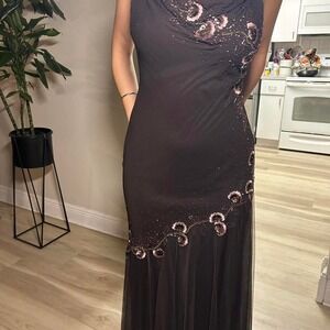 Vintage XSCAPE by Joanna Chen Silk Beaded Gown ✨🤎 (Size 8)